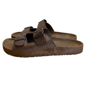 Pali Hawaii Womens‎ Brown Leather Buckle Slides Sandals Size 11 Beach Vacation